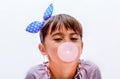 Portrait of a beautiful little girl blowing bubbles Royalty Free Stock Photo