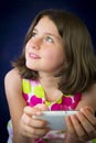 Portrait of beautiful little girl with cell phone Royalty Free Stock Photo