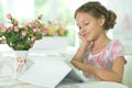 Portrait of beautiful little girl with tablet pc Royalty Free Stock Photo