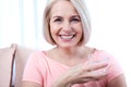 Portrait beautiful middle aged woman drinking water in the morning Royalty Free Stock Photo