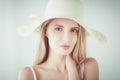 Portrait of beautiful model in hat ,isolated on white background Royalty Free Stock Photo