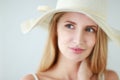 Portrait of beautiful model in hat ,isolated on white background Royalty Free Stock Photo