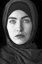 Portrait of a beautiful Muslim woman, black and white Royalty Free Stock Photo