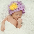 Portrait of a beautiful newborn girl with Down syndrome Royalty Free Stock Photo