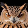 Portrait of a beautiful owl with orange eyes.