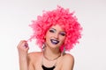 Portrait of beautiful party girl in pink wig Royalty Free Stock Photo