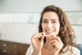 Beautiful Patient Holding Orthodontic Retainers In Dental Clinic Royalty Free Stock Photo