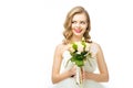 Portrait of beautiful pensive bride with wedding bouquet Royalty Free Stock Photo