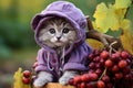 Portrait of a beautiful Persian cat dressed as grape fruit