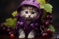 Portrait of a beautiful Persian cat dressed as grape fruit