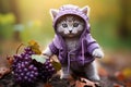 Portrait of a beautiful Persian cat dressed as grape fruit