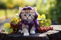 Portrait of a beautiful Persian cat dressed as grape fruit