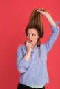 Woman playing with her long silky hair Royalty Free Stock Photo