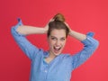 Woman playing with her long silky hair Royalty Free Stock Photo