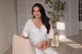 Portrait of beautiful pregnant woman home before childbirth Royalty Free Stock Photo