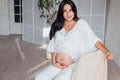 Portrait of beautiful pregnant woman home before childbirth Royalty Free Stock Photo