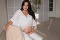 Portrait of beautiful pregnant woman home before childbirth Royalty Free Stock Photo