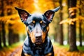 Portrait of a beautiful purebred doberman dog in the park. Generative AI Royalty Free Stock Photo