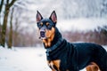 Portrait of a beautiful purebred doberman dog in the park. Generative AI Royalty Free Stock Photo