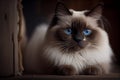 Portrait of a beautiful ragdoll cat with blue eyes.generative ai