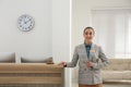 Portrait of beautiful receptionist near counter in hotel Royalty Free Stock Photo