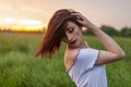 portrait of a beautiful red-haired girl sunset Royalty Free Stock Photo