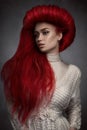 Portrait of beautiful red haired woman in white vintage dress Royalty Free Stock Photo