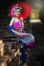 Portrait of Beautiful rural thai woman wear thai dress in Chiang Mai, Thailand Royalty Free Stock Photo