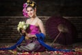 Portrait of Beautiful rural thai woman wear thai dress in Chiang Mai, Thailand Royalty Free Stock Photo