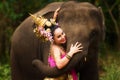 Portrait of Beautiful rural thai woman wear thai dress Royalty Free Stock Photo