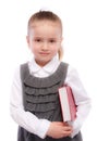 Portrait of beautiful schoolgirl with red book