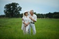 Portrait of beautiful senior couple hugging on a lilac background in the park Royalty Free Stock Photo