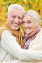 Portrait of beautiful senior couple hugging in the park Royalty Free Stock Photo