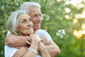 Portrait of beautiful senior couple hugging in the park Royalty Free Stock Photo