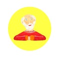 Portrait of beautiful senior man with white hair - red shirt - white beard. Drawing watercolor. Cartoon for concept design.