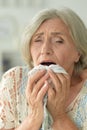 Portrait of beautiful senior sick woman at home Royalty Free Stock Photo