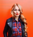 Portrait of beautiful blonde woman with red lipstick Royalty Free Stock Photo