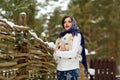 Portrait of beautiful brunette girl in a blue scarf on the Royalty Free Stock Photo