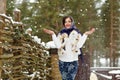 Portrait of beautiful brunette girl in a blue scarf on the Royalty Free Stock Photo