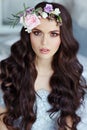 Portrait of a beautiful brunette girl with brown eyes in a Royalty Free Stock Photo