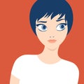 Blue short hair woman looking sidelong glance