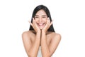 Portrait of Beautiful Skin care woman enjoy and happy,touching her face