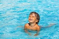 Portrait of beautiful small laughing boy in water