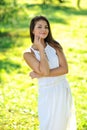 Portrait of beautiful smiling girl on a meadow