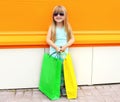 Portrait of beautiful smiling little girl child in sunglasses Royalty Free Stock Photo