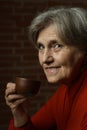 Portrait of beautiful smiling senior woman drinking tea Royalty Free Stock Photo