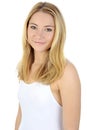 Portrait of a beautiful young blonde woman wearing white swimsuit in photo studio Royalty Free Stock Photo