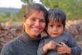 CHITTORGARH, RAJASTHAN, INDIA - DECEMBER 13, 2017: Portrait of a beautiful smiling woman with her little boy