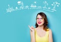 Young smiling woman in glasses with travel route Royalty Free Stock Photo