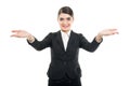 Portrait of beautiful stewardess gesturing oxygen masks